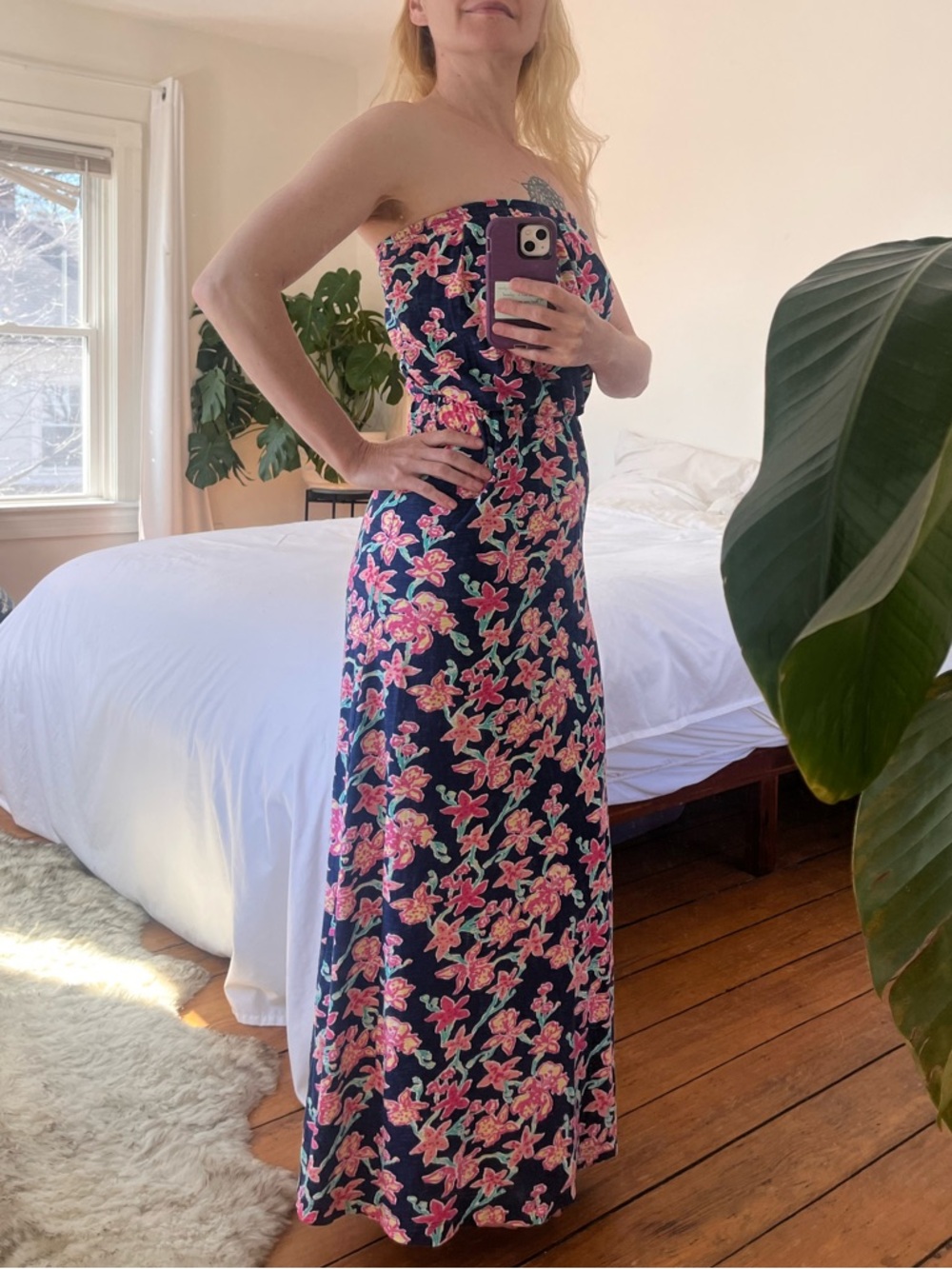 Lilly Pulitzer Marisa Maxi Dress Navy Blue Floral Orchid Print Small Peru